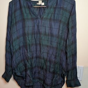 LOFT Blue and Green Mandarin Collar Tunic